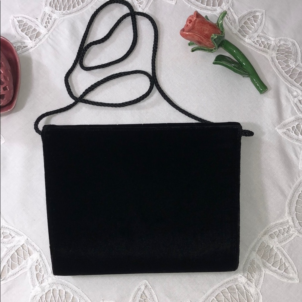 Vintage CAROLYNE BARTON NIGHT Black Velvet & Rhinestone Bag Clutch Purse - Picture 5 of 9